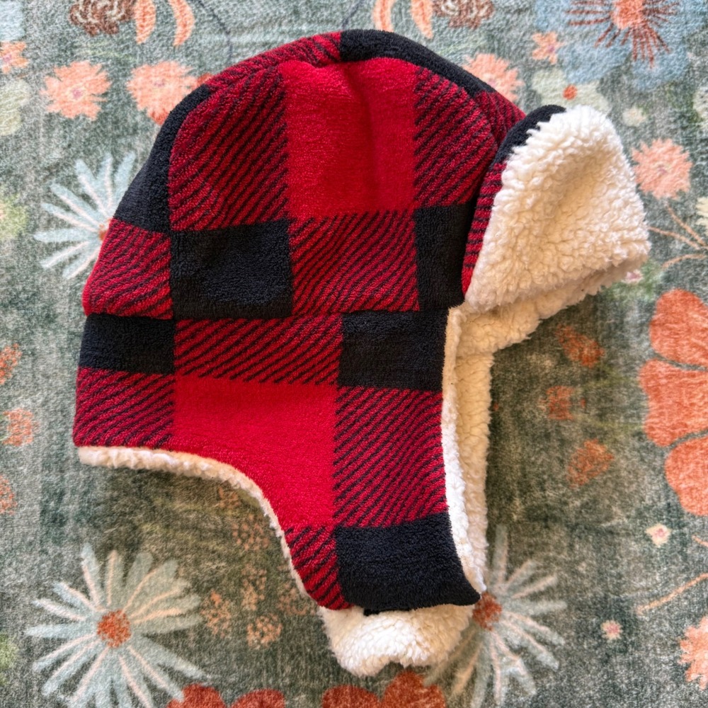 Lazy One Buffalo Plaid Trapper Hat Red Black Checkered Fleece Sherpa Lined XL